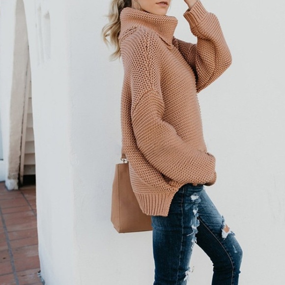 Beige/Khaki Turtle neck oversized sweater - Picture 2 of 6